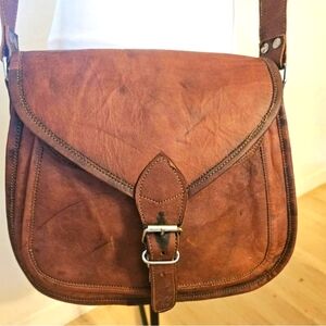 Komal's Passion Authentic Leather Brown Saddle Bag Purse Handbag Shoulder Bag